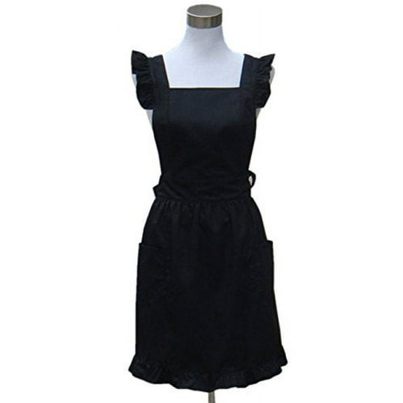 Hyzrz Lovely Retro Lady's Aprons for Women Girls Cake Kitchen Fashion Cooking Apron Chic with Pockets for Gift Chic 100% Cotton (Black)