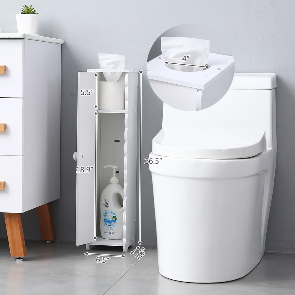 Thin Toilet Small Bathroom Storage Corner Floor Cabinet with Doors and Shelves