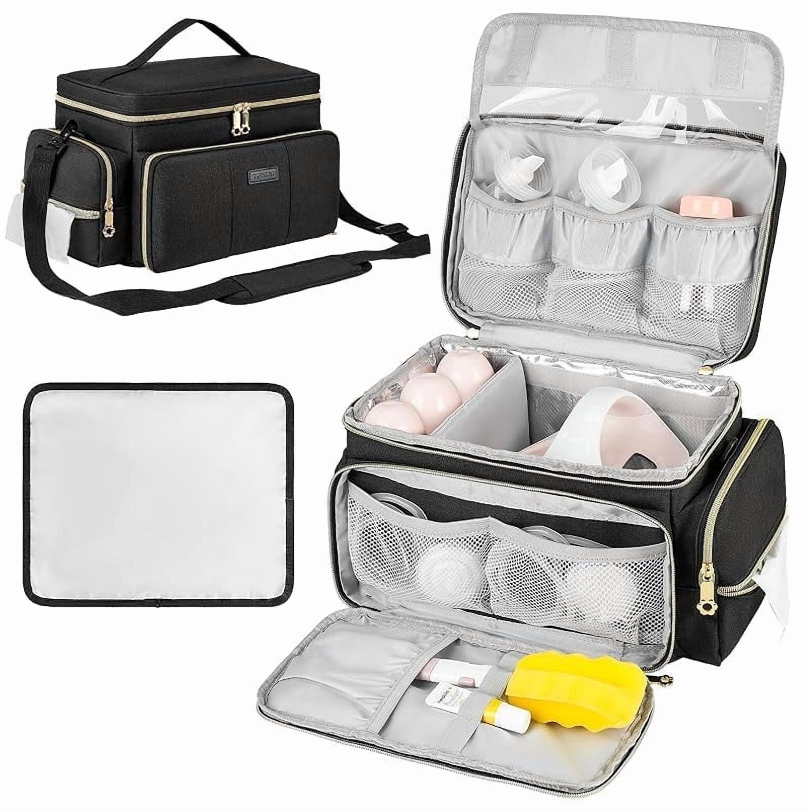 Breast Pump Bag Compatible with Spectra S1 and S2, Insulated Compartment, Waterproof Mat, for Pumping Essentials, Black