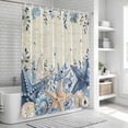 thumbnail image 5 of Coastal Bathroom Shower Curtains with Hooks, Ocean Blue Beige Starfish Shells Plant Leaves Vintage Waterproof Fabric Washable Shower Curtain for Home Hotel Bathtub Decor 72x84 Inch, 5 of 9