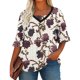 thumbnail image 1 of Camiseta Impresa Casual de Manga Corta de las Mujeres, Cuello en V de Manga de Cinco Cuartos con Pliegues en el Pecho, Camiseta de Estilo de Manga Larga de las Mujeres, 1 of 8