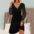 thumbnail image 2 of RMGVDSD Elegant Dresses For Women Shiny Mesh Stitching Black V Neck Mini Dress Long Sleeve Mesh Slim Fit Party Dress Sundresses Stylish Dresses, 2 of 8