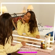Boahaus Aria Vanity Desk with Mirror and Lights – 7 Drawer Makeup Vanity Table with Storage, Power Outlet and Speakers