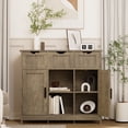 thumbnail image 3 of Gzxs Buffet Cabinet with 3 Drawers, 31.1" Coffee Bar Cabinet Farmhouse Kitchen Cupboard with 2 Doors, Adjustable Shelves and Open Storage, for Entryway Dining Room Living Room, Gray, 3 of 6