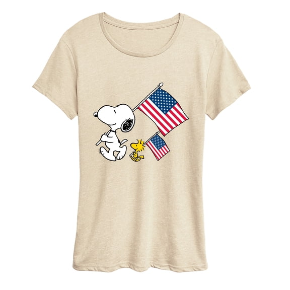 Peanuts - Snoopy & Woodstock USA Flags - Women's Short Sleeve Graphic T-Shirt