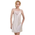 thumbnail image 2 of Defitshape Women's Silk Nightgown Lingeries Sheer V Neck Nightwear Satin Sleepwear Lace Chemise Mini Nightgown White Small, 2 of 5