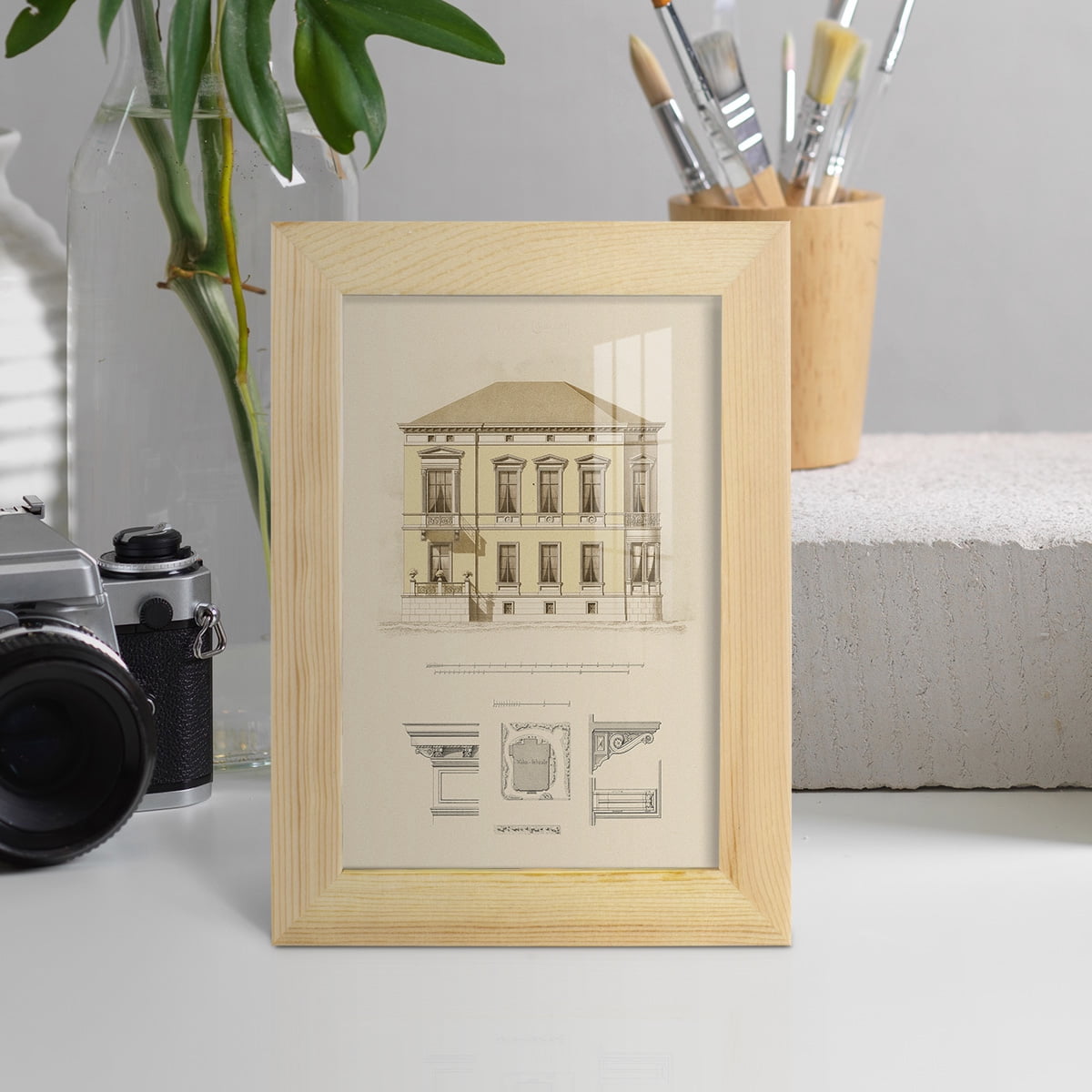 Estate and Plan VI -Framed Print w/glass-Natural Wood