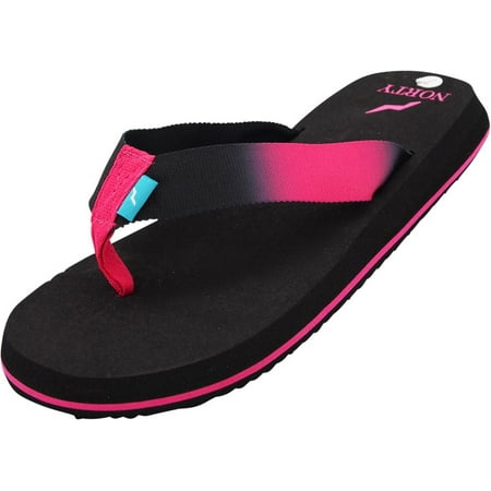 Women Leather Flip Flops - Norty Womens Platform Soft Cushioned Footbed Flip Flop Thong Sandal - Runs One Size Small, 40692 Back/Fuchsia Ombre / 8B(M)US