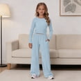 thumbnail image 5 of UACY Girl's 2 Piece Matching Lounge Set Long Sleeve Side Ruching Top Wide Leg Drawstring Pants Set with Pockets, 5 of 9