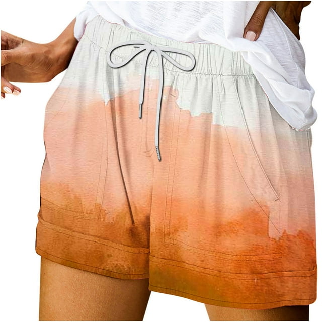 Pantalones Cortos Sueltos para Mujeres de Verano Impreso Encaje Hasta Bolsillo Elástico Pantalones Cortos Casuales Poliéster, Moda Pantalones Cortos de Verano para Uso Diario Y de Ocio