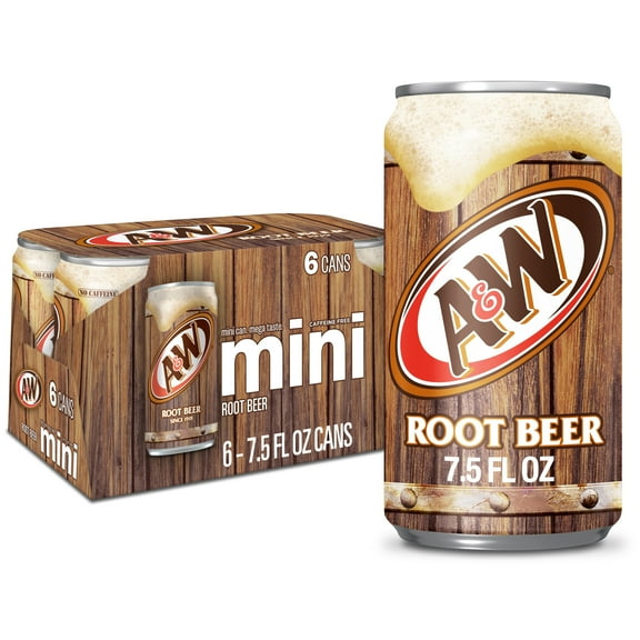 A&W Root Beer Soda Pop, 7.5 fl oz, 6 Pack Cans