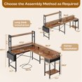 thumbnail image 2 of Huuger L Shaped Gaming Desk with Power Outlets, Led Lights, Computer Desk Office Desk with Storage Shelves, Corner Home Office Desks for Bedroom, Rustic Brown, 2 of 10