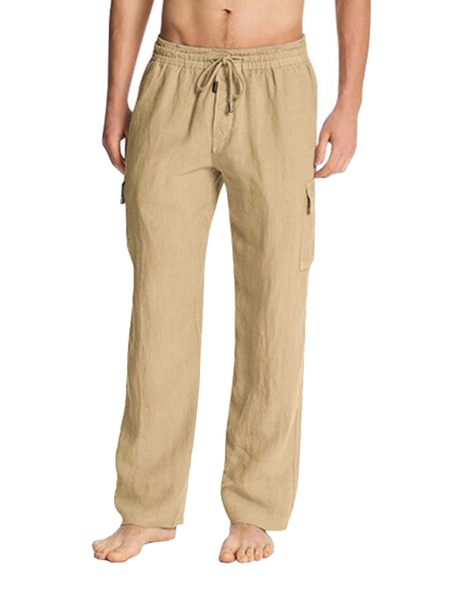 Mens Capri Shorts Men Plus Size Solid Color Cotton Linen Straight Relaxed Fit Pants Casual Comfy Drawstring Trouser 