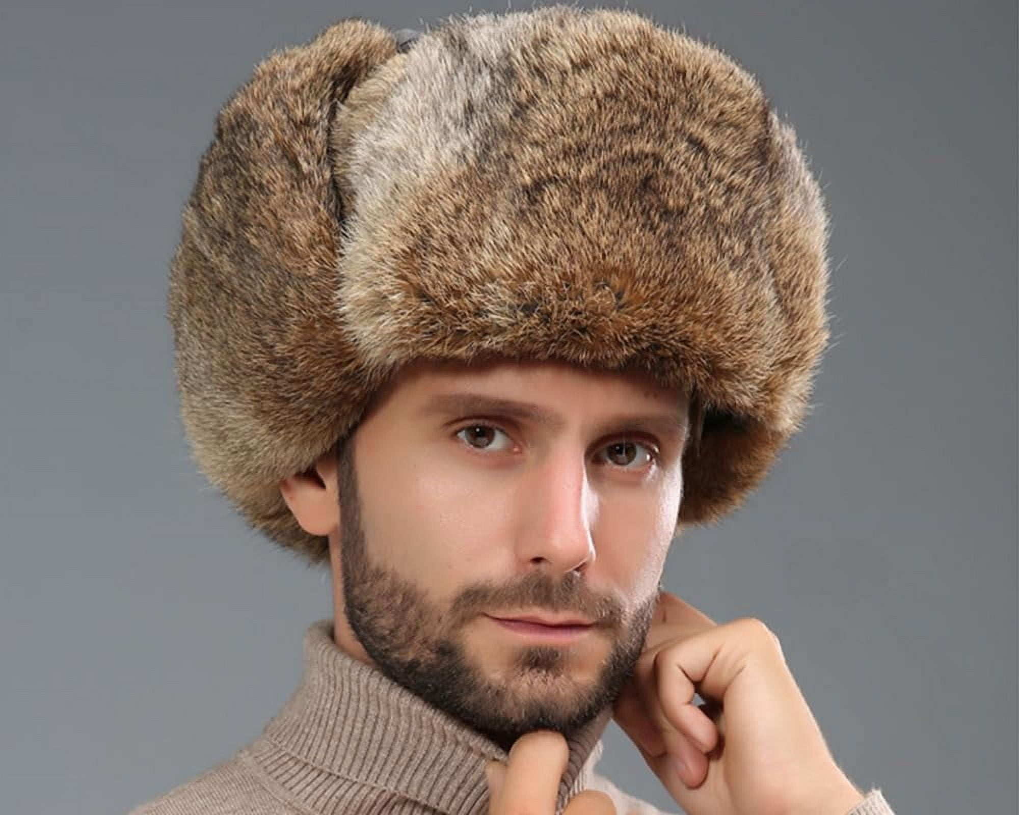 Earflap Trapper Hat for Winter Aviator Windproof Hat Ski Trooper Hat Cap Faux Rabbit Fur Cap for Men Women