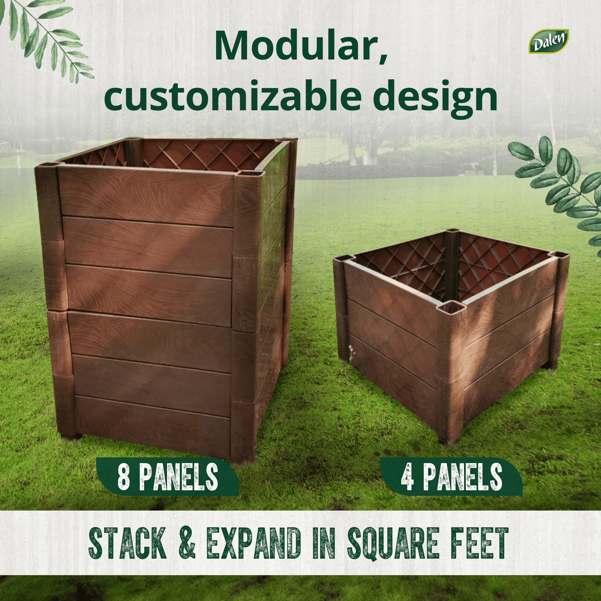 Dalen Modular Raised Bed Garden – Faux Wood – 4 Panel Starter Pack – Makes Square Foot Gardening Easy – 12x9 in