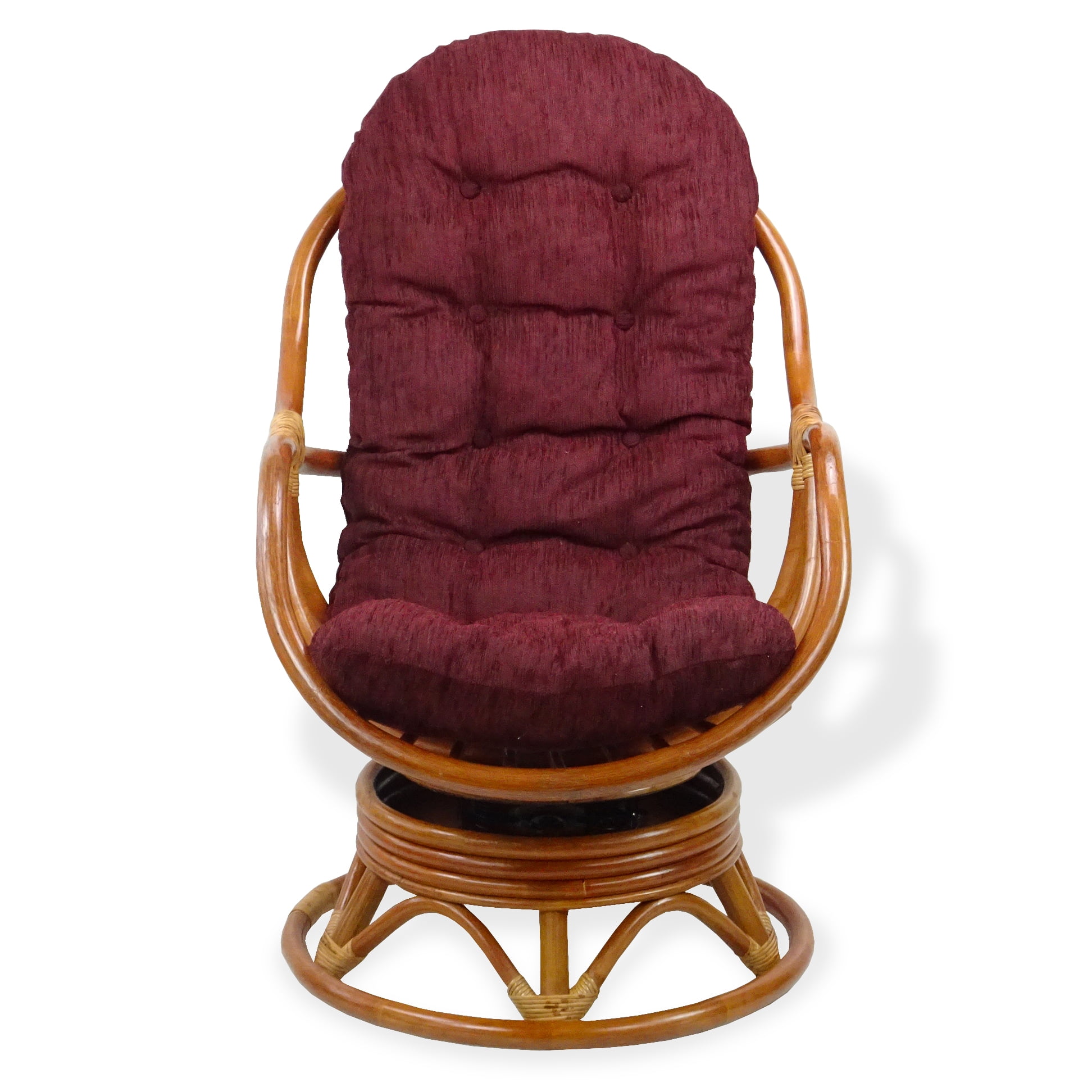 SK New Interiors Bali Lounge Swivel Rocking Chair Rattan Wicker Handmade with Dark Brown Cushion