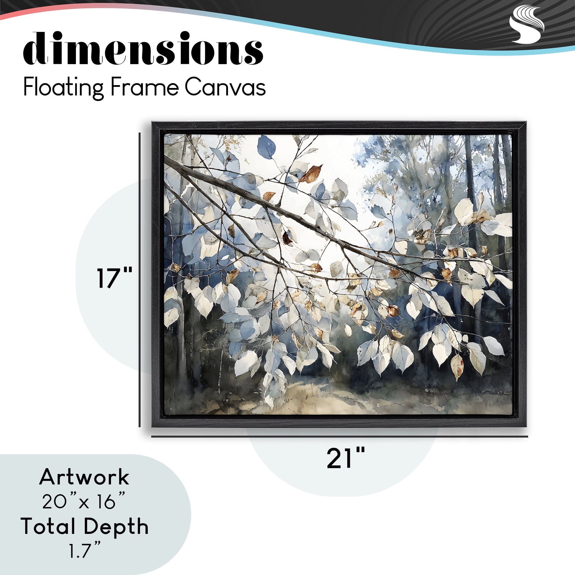 Stupell Industries Blue Fall Branch Leaves Black Framed Floater Canvas Wall Art, design by Franklyn Gregory