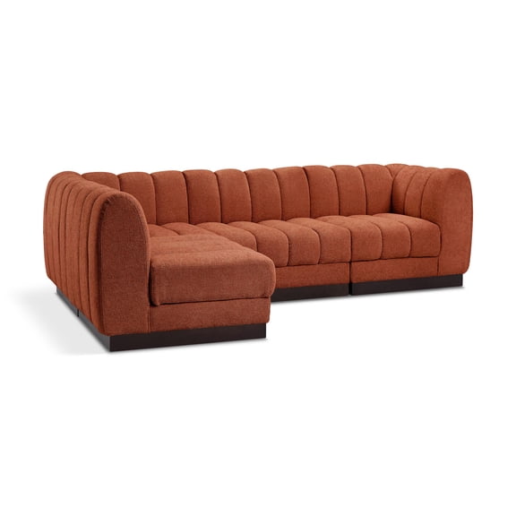 Meridian Furniture Quinn 4-Piece Fabric Modular Sectional in Cognac Orange