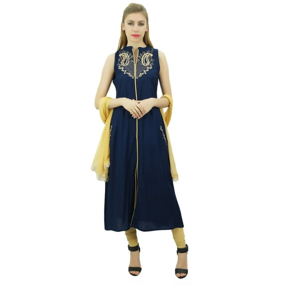 Atasi Women's Rayon Indian Ethnic Embroidered Blue Suit With Dupatta Set-26