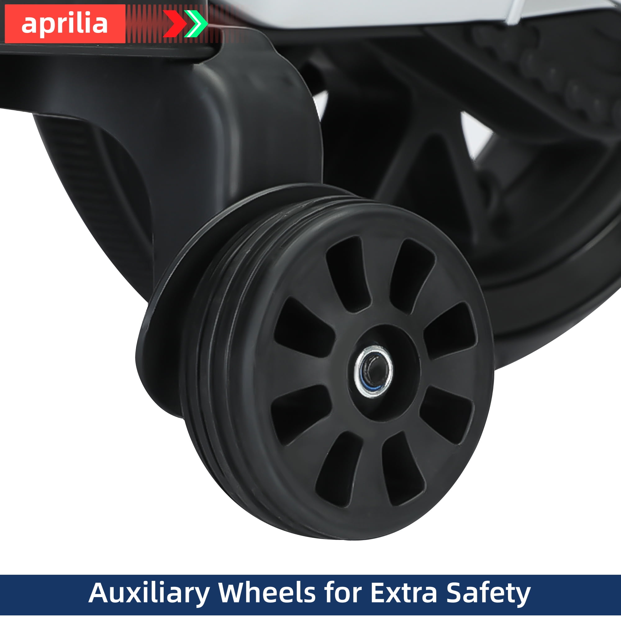 HEIMILI Black 12V Aprilia Kids Motorcycle Training Wheels Battery Motorbike w/Bluetooth Music LED Lights