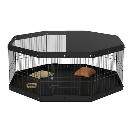 BENTISM Dog Playpen 8 Panels Foldable Metal Dog Exercise Pen with Cover and Pad