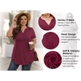 thumbnail image 6 of PINKSIR Plus Size Short Sleeve Henley Shirt for Women Flowy Tunic Tops Loose Fit Pleated Swing Blouse Dark Red 1X-5X, 6 of 7