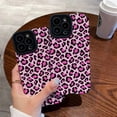 thumbnail image 2 of BINUFF Pink Leopard Print Faux Leather Phone Case Compatible with iPhone 11/12/13/14/15 Pro Max, 2 of 5