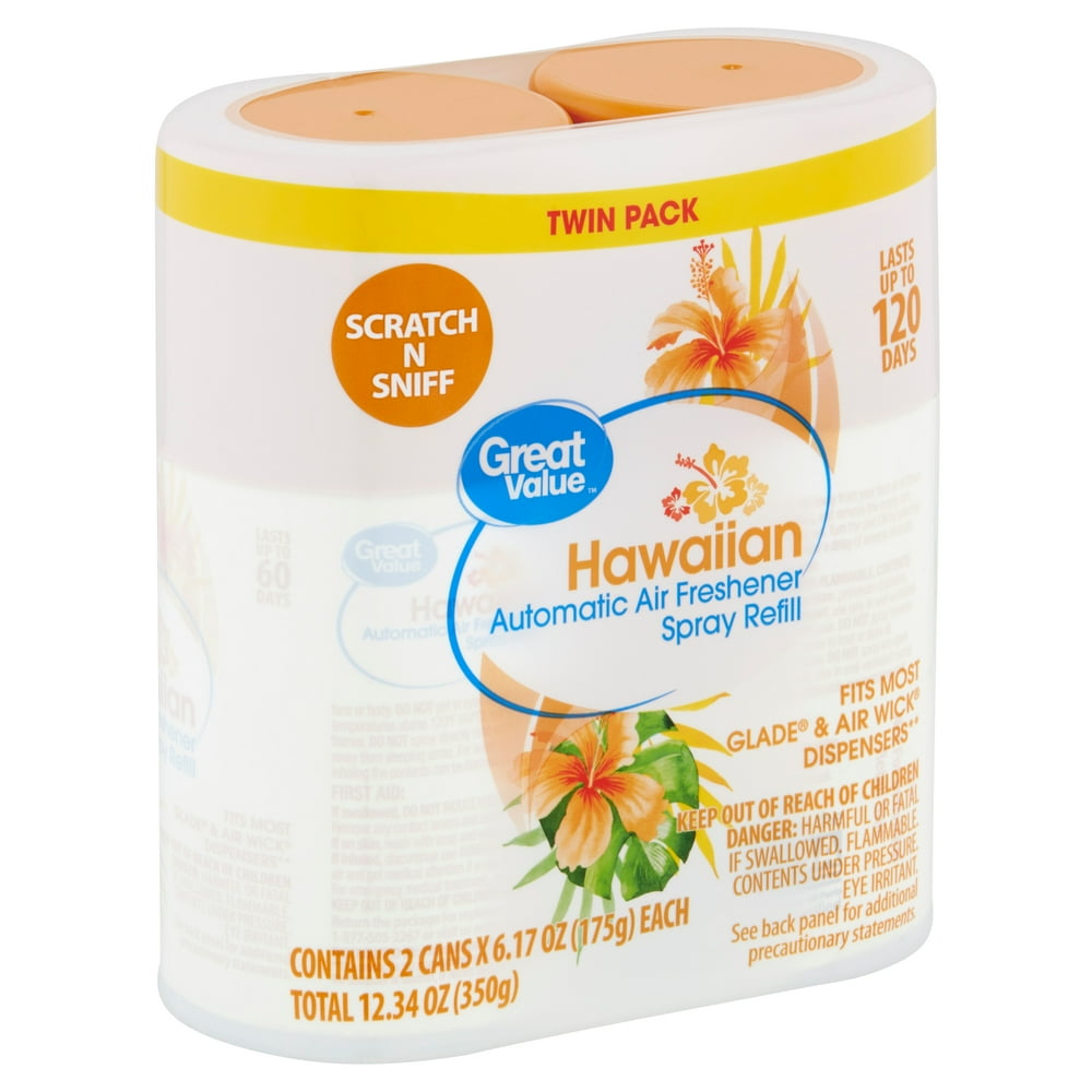 Great Value Hawaiian Automatic Air Freshener Spray Refill Twin Pack, 6.