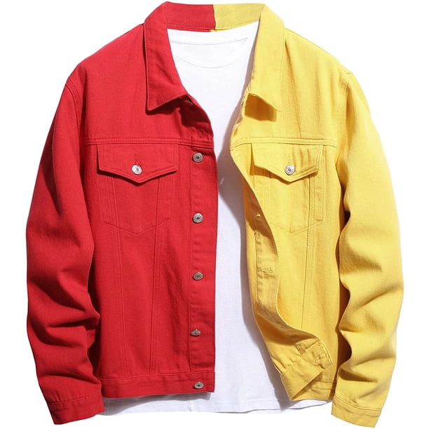 Chaqueta de mezclilla para hombre Slim Fit Casual Chaqueta de mezclilla con paneles de dos tonos Petmoko A114