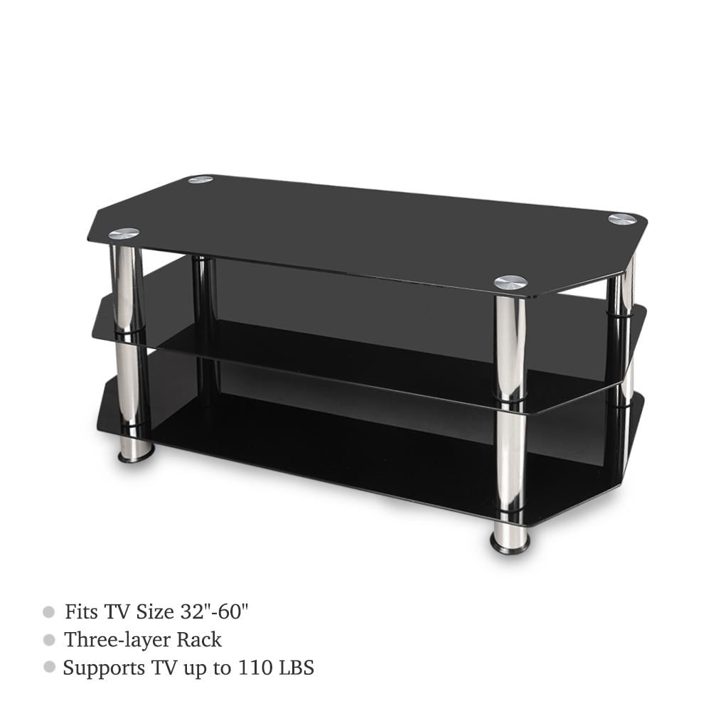 Modern Classic Corner Glass 3 Tier TV Stand for 32"to 60" Screen Size, Black