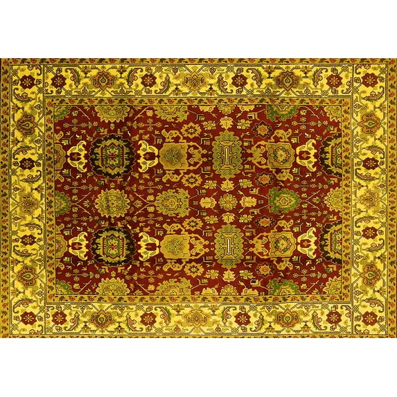Ahgly Company Indoor Rectangle Oriental Yellow Traditional Area Rugs, 2' x 4'