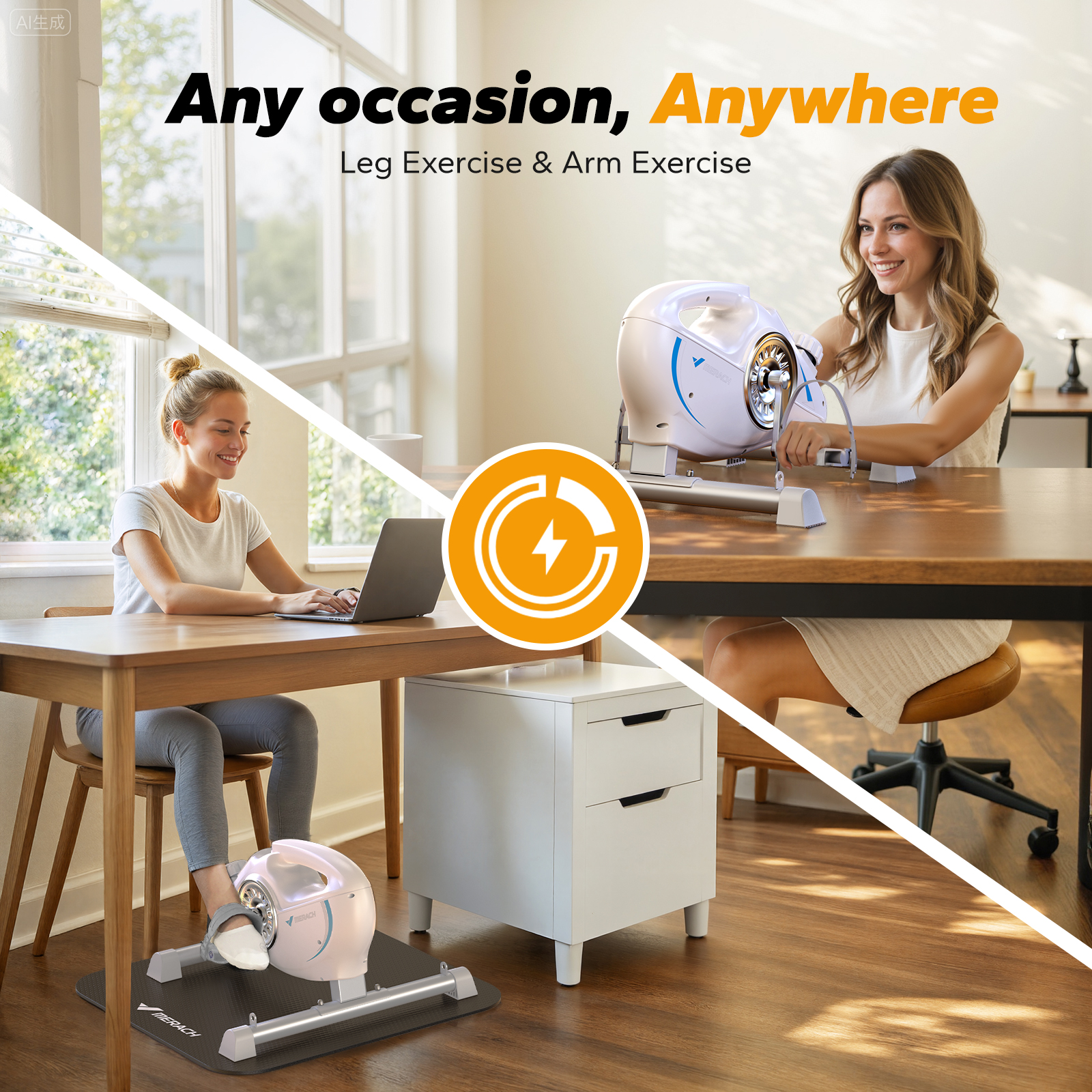 MERACH Under Desk Bike Pedal Exerciser Indoor Silent Elliptical Machine for Legs and Arms Mini Foot Pedal Exercise Bike with Free App,Non-Slip Mat,2 Resistance Bands