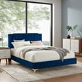 thumbnail image 2 of Platform Bed Frame, Tufted, Rivet Nailhead, Full, Blue Navy, Velvet, Mid Century Bedroom, Modern Contemporary Boutique HB35591, 2 of 8