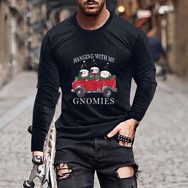 Blusas y camisas de manga larga y cuello redondo para hombre, informales, con estampado navideño, deportivas, de poliéster.
