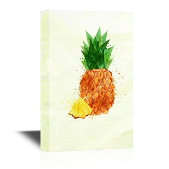 wall26 - Fruits Canvas Wall Art - Watercolor Painting Pineapple - Gallery Wrap Modern Home Art | Ready to Hang - 24x36 inches
