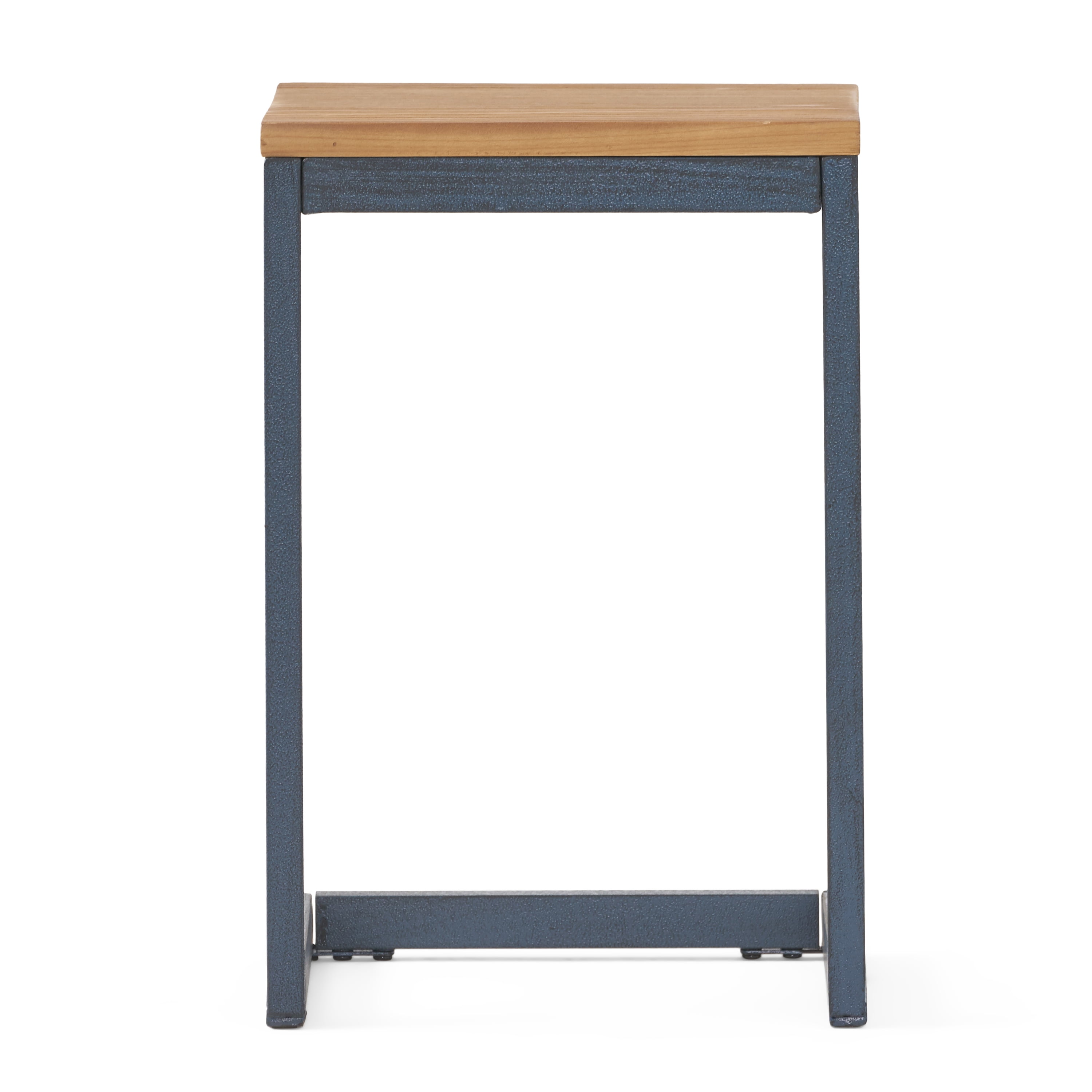 Firwood Antique C-Shaped End Table, Natural Wood Top with Black Iron Base, 19" H Industrial Accent Table for Living Room Bedroom Sofa Side