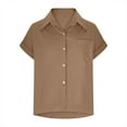 thumbnail image 7 of Qetyuw Womens Button Down Cropped Shirts Elegant Rolled Short Sleeve Tshirts Casual Solid Lapel Blouses with Chest Pocket Basic Lightweight Baggy Tops, 7 of 7