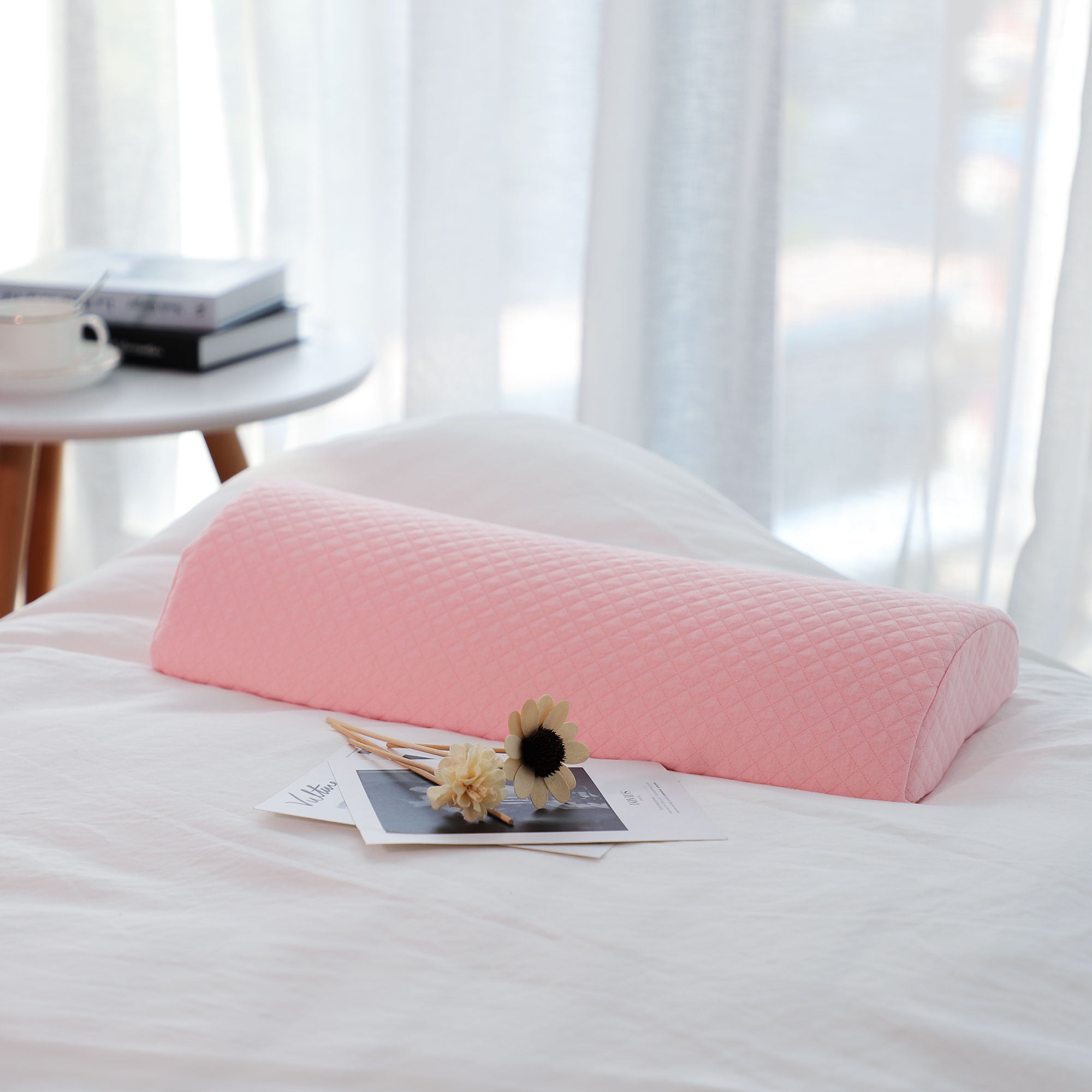 Half Moon Cervical Pillow Roll Memory Foam Bolster Support Medium, Pink