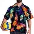 thumbnail image 4 of Flower Butterfly Men's Short Sleeve Printed Button Down Beach Shirt Casual Summer Unisex Tops with Spread Collar, 4 of 6