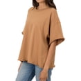 thumbnail image 3 of Zenana Women & Plus Cotton French Terry Drop Shoulder Raw Edge Relaxed Casual Solid Tee Shirt Top, 3 of 4