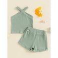 thumbnail image 6 of Musuos 2Pcs Toddler Girl Summer Outfits 6 12 18 24M 3 4Y Sleeveless Cross Halter Tank Tops + Solid Color Shorts Set Casual Clothes, 6 of 10