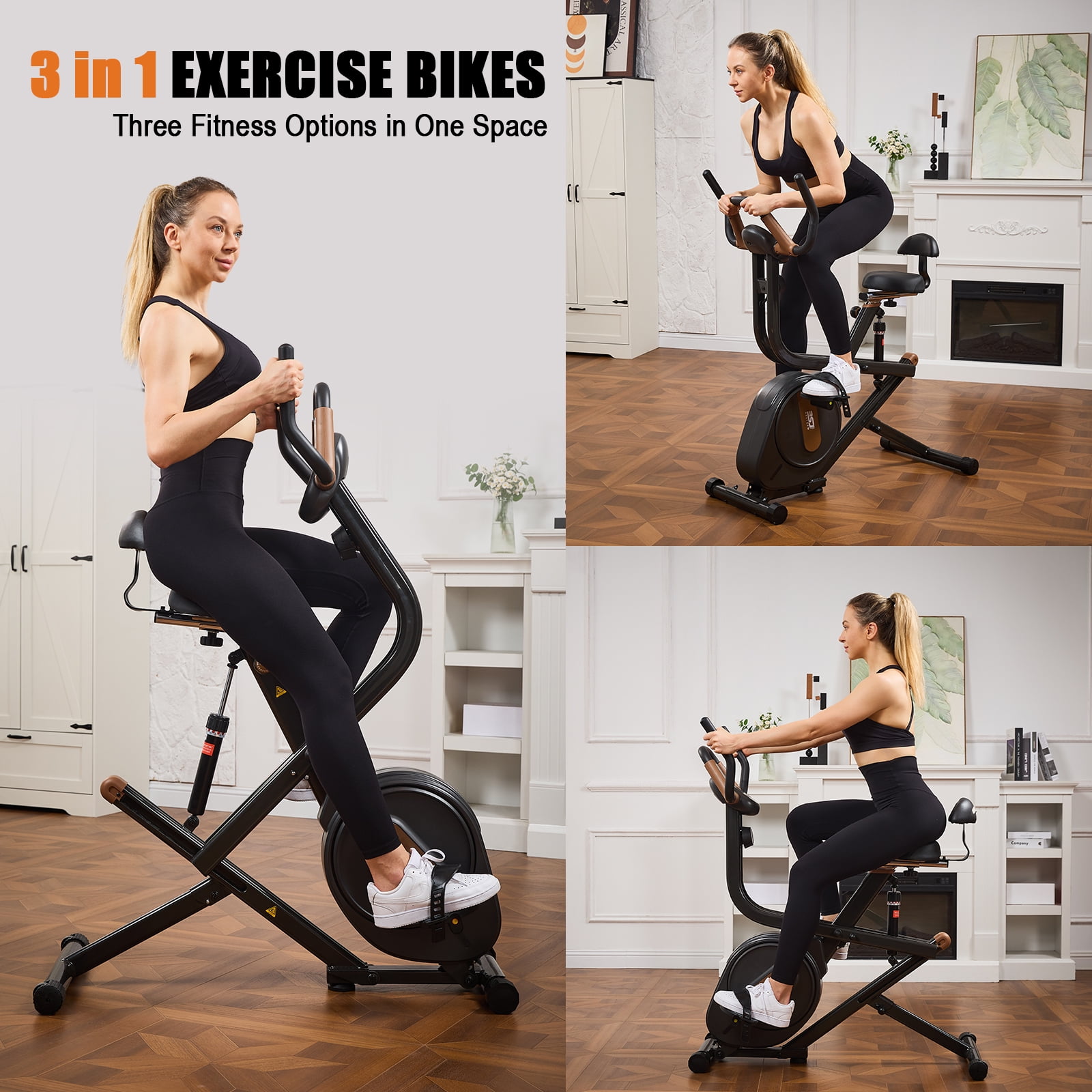 BSJ BESTGYM 3 in 1 Squat Machine,Exercise Bike,Adjustable Magnetic Resistance Stationary Bikes for Home with App Compatible,Squat Assist Trainer,Indoor Bike with 300lbs Weight Capacity,Workout Bike