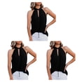 thumbnail image 4 of Blusa Sin mangas para mujer Minnieouse Color sólido Cuello anudado Negro L 3piezas, 4 of 6