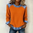 thumbnail image 3 of Camisetas de Manga Larga para las Mujeres Loose Fit Color Sólido Blusa de Cuello Redondo Top Suave Casual, 3 of 6