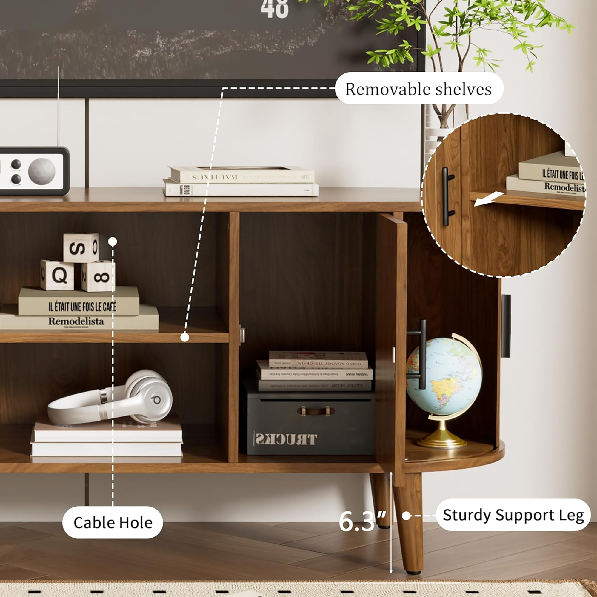 51" TV Stand for Tvs up to 60", Mid Century Modern Fluted Entertainment Center with Fluted Doors, Media Console for Living Room Bedroom, Walnut