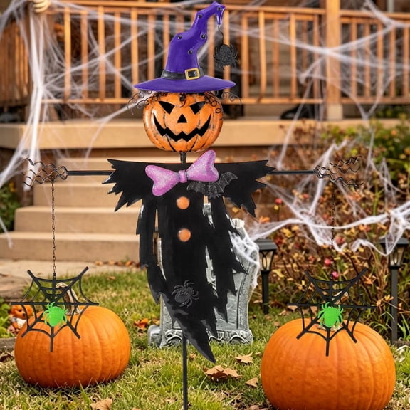 Leyaron Halloween Decorations Outdoor, 37" Metal Scarecrow Solar Stakes Lights Halloween Decorations for Home Outside Garden Patio Yard Pathway Lawn Party