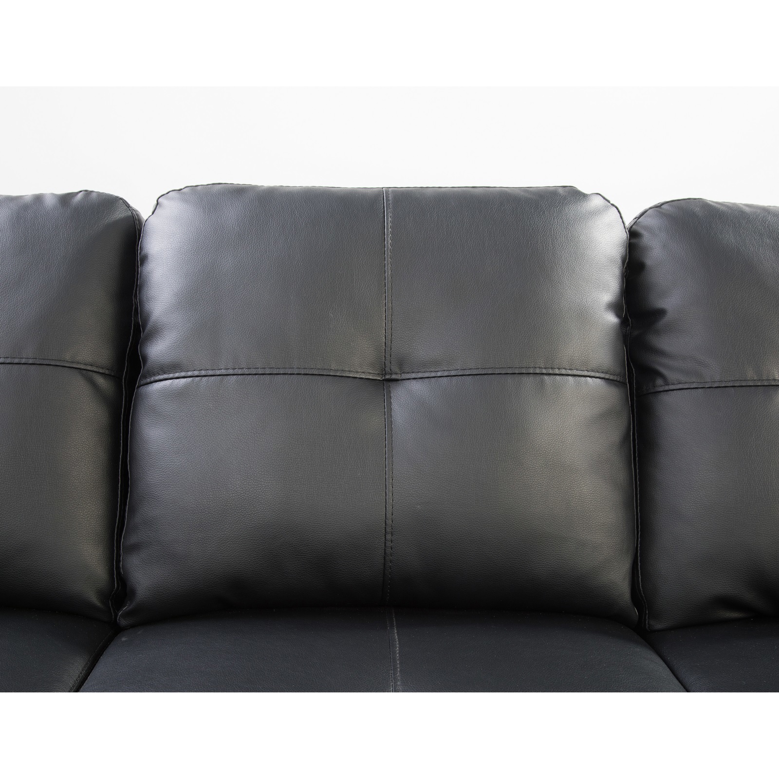 Hommoo L-Shaped Faux Leather Upholstered Sectional Sofa with Storage and Cup Holders, Living Room Furniture Set Sofa Set with Ottoman, Black
