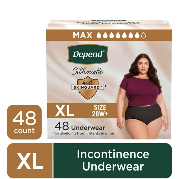 Depend Silhouette Women’s Incontinence & Postpartum Bladder Leak Underwear, XL, 48 Count