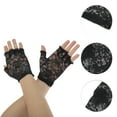 thumbnail image 2 of Unique Bargains 1 Pair Sunblock Fingerless Gloves Floral Half Finger Sun Block Driving Gloves for Women Black, 2 of 5