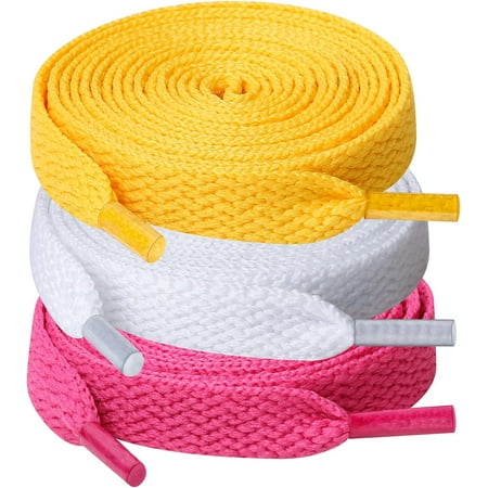 3 Pair Flat Shoe laces  5/16  Wide Shoelaces for Athletic Running Sneakers Shoes Boot Strings